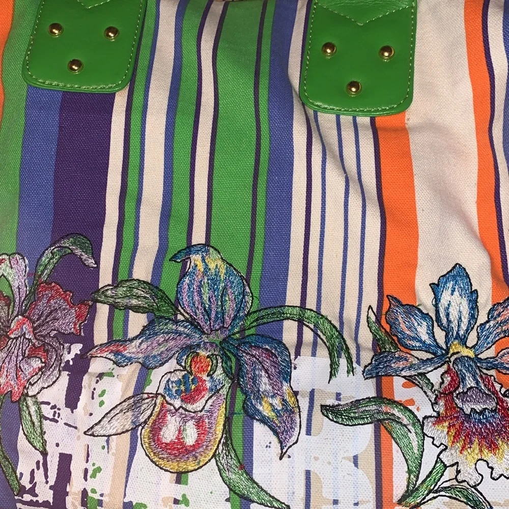 DON ED HARDY  VTG Y2K large canvas Flower Power/Satchel /Handbag beach b…